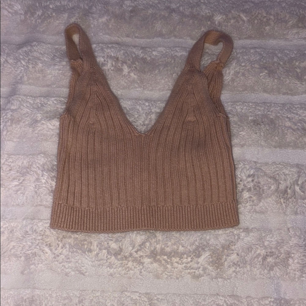 Aerie Brown Ribbed Crop Tank Top
